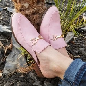 2/$40 Pink Slip on flat mule loafer w gold buckle